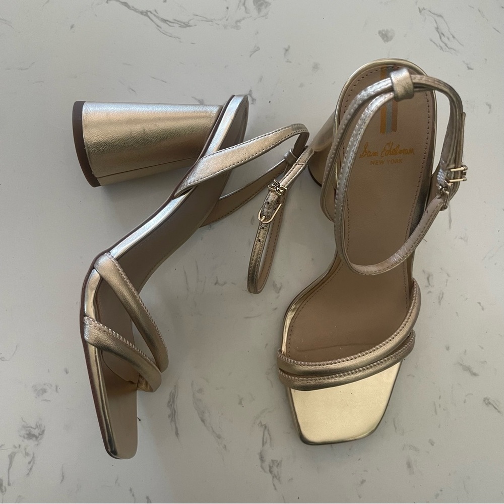 SAM EDELMAN Size 7.5 Gold KIA Block Heel Sandals